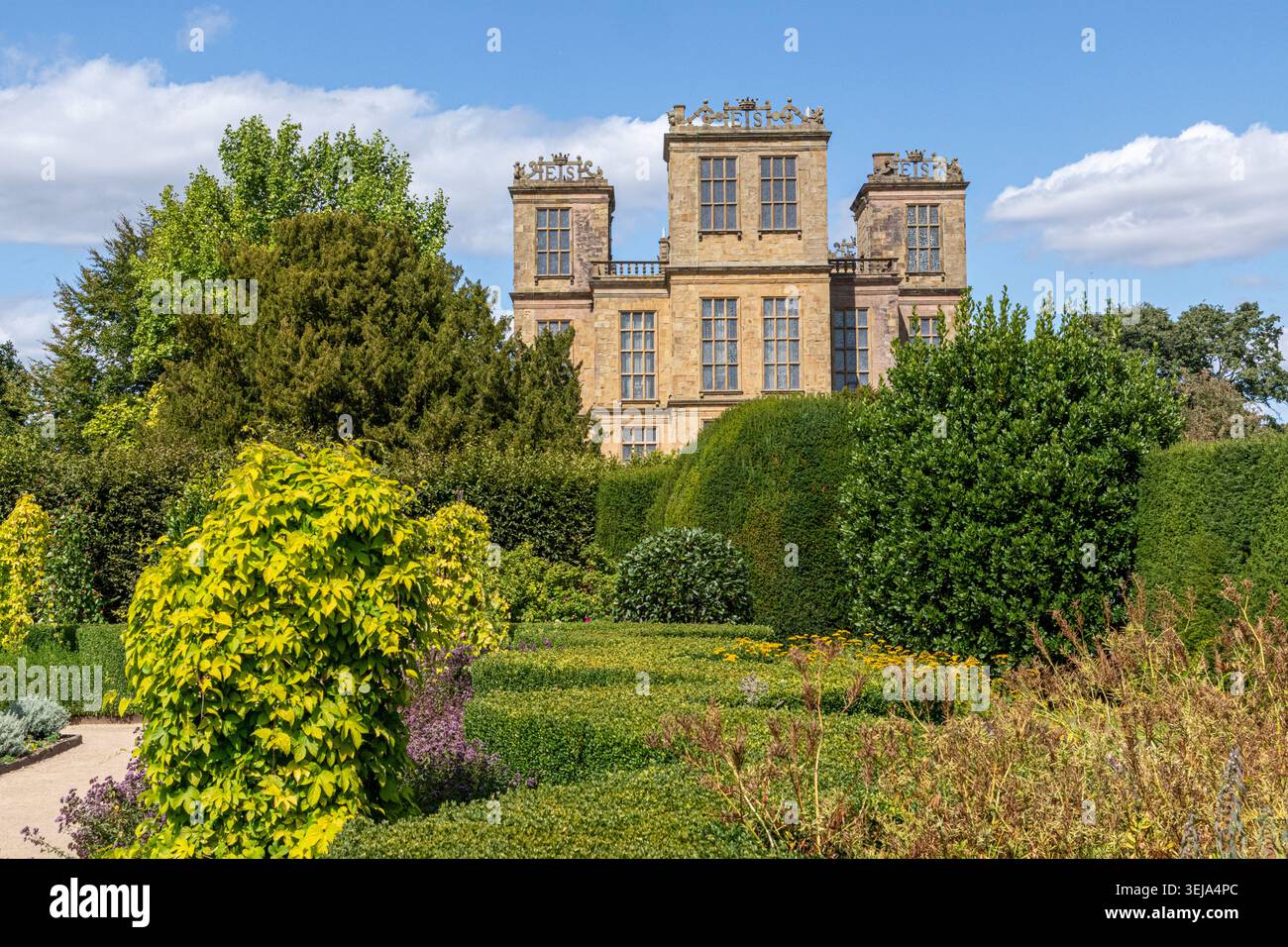 Hardwick Hall - ein elisabethanisches Haus, das in den 1590s Jahren von Bess of Hardwick in Derbyshire, England, erbaut wurde Stockfoto