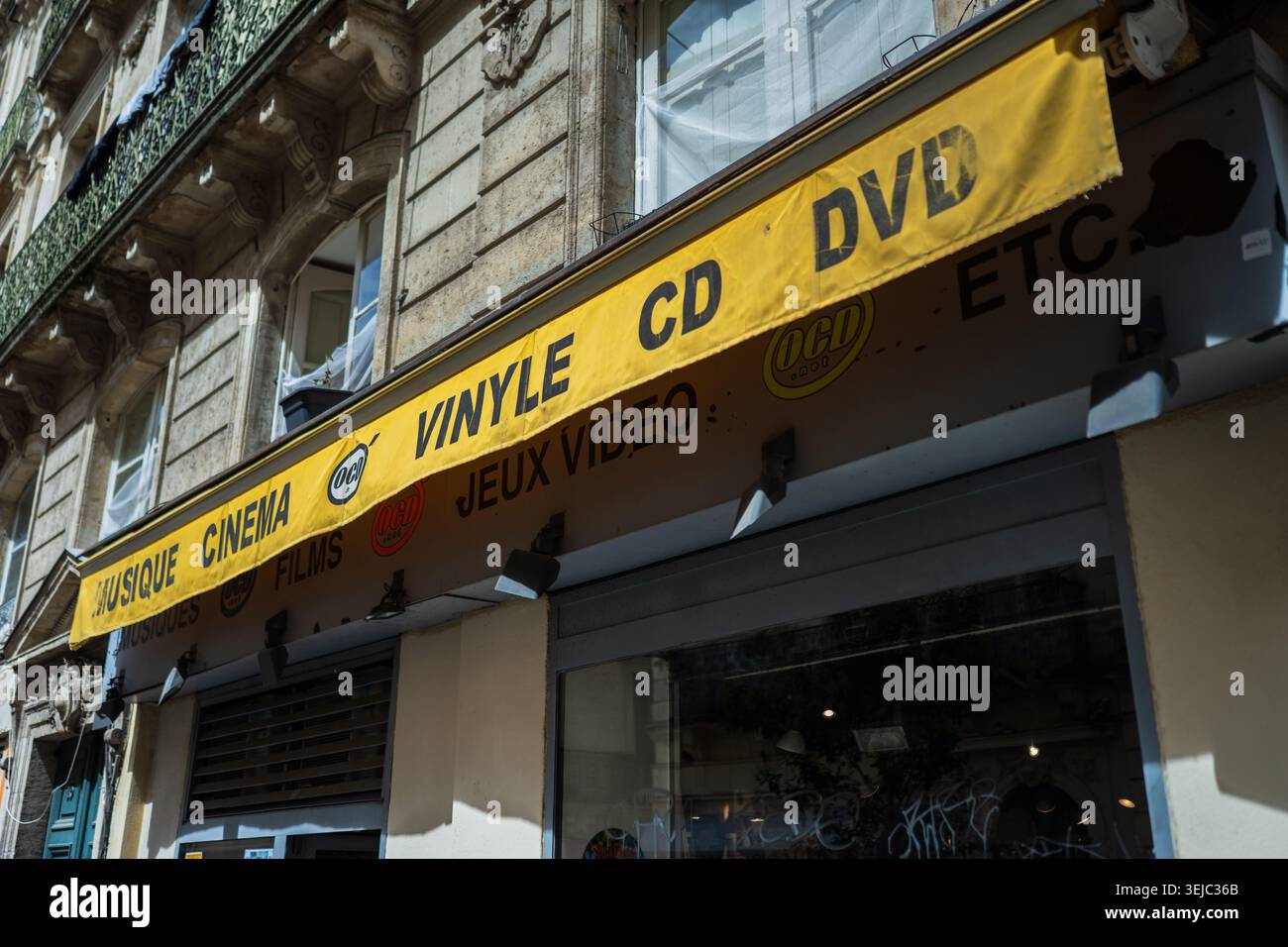O´CD Store spezialisiert auf Second-Hand-Musik (Vinyl und CDs), Filme (DVDs) und Videospiele, Montpellier, Frankreich Stockfoto