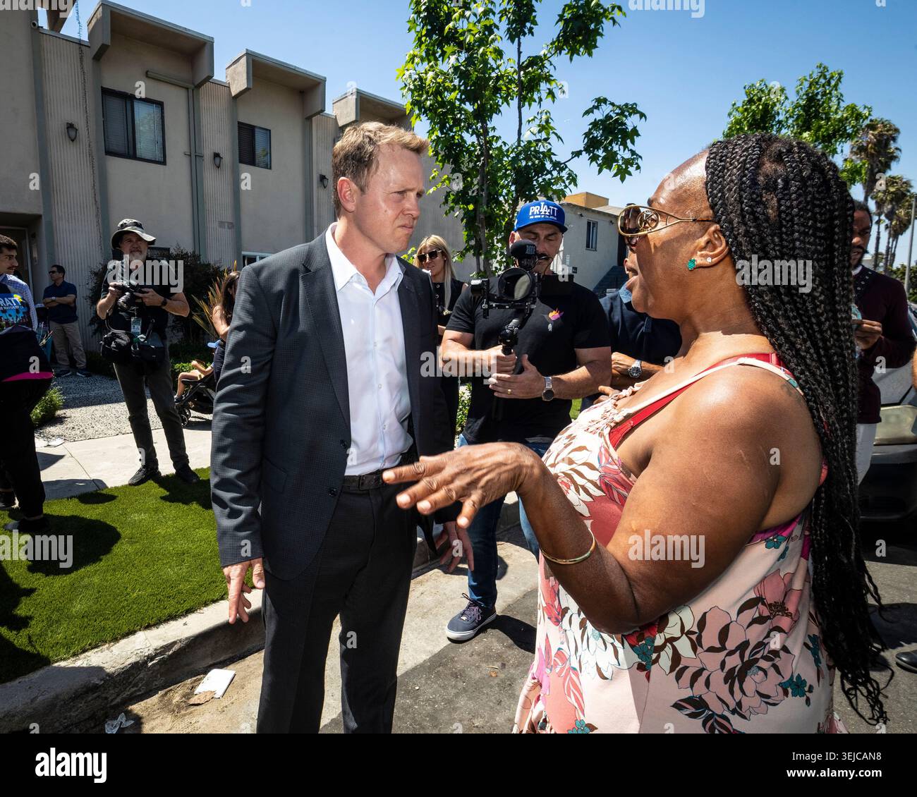 LOS ANGELES, KALIFORNIEN - 20. MAI 2026: Bürgermeisterkandidat Spencer Pratt veranstaltet eine Blockparty im Hyde Park in South Los Angeles. Stockfoto