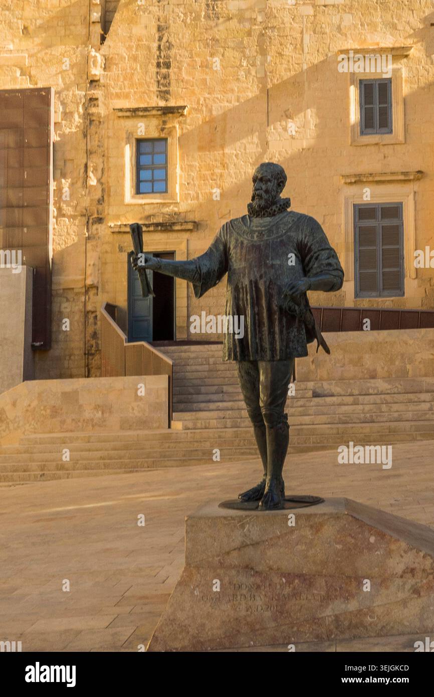 Malta - Valletta, Monument von Jean de la Valletta Stockfoto