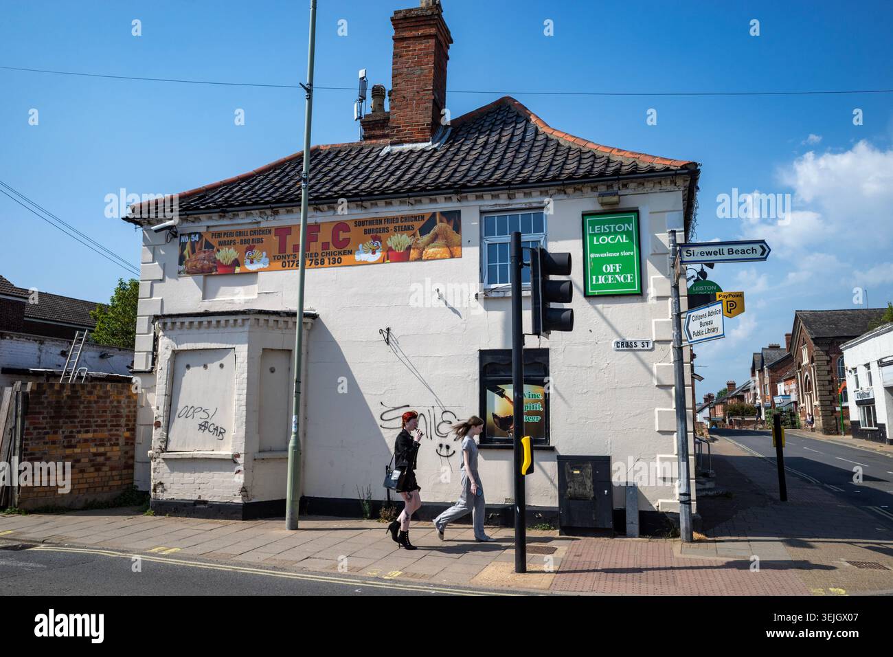 Leiston die nächstgelegene Stadt zum Bau des Kernkraftwerks Sizewell C Suffolk UK Stockfoto