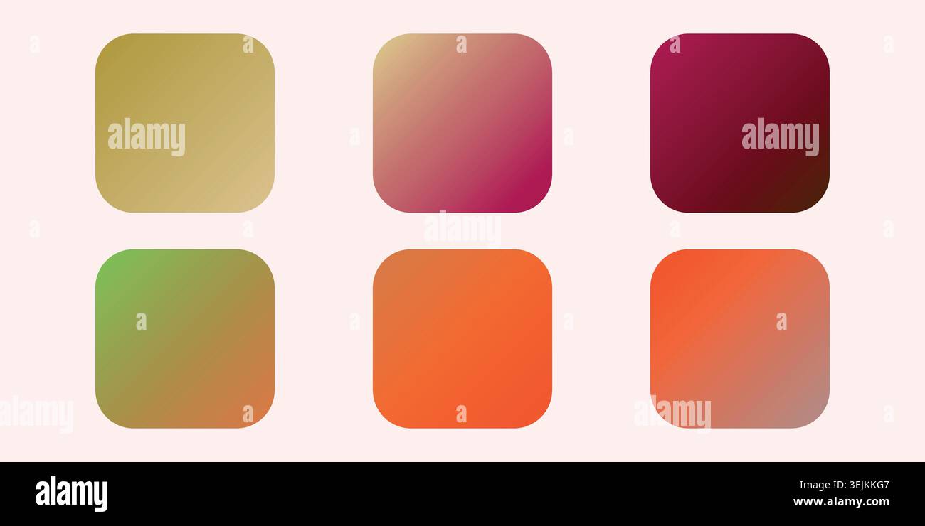 Verlaufskollektion, glänzendes Regenbogenhologramm. Holographische Folienstruktur, blau, rosa, grün, gelb abgestuft. Katalog der Beispielpaletten in RGB-HEX Stock Vektor