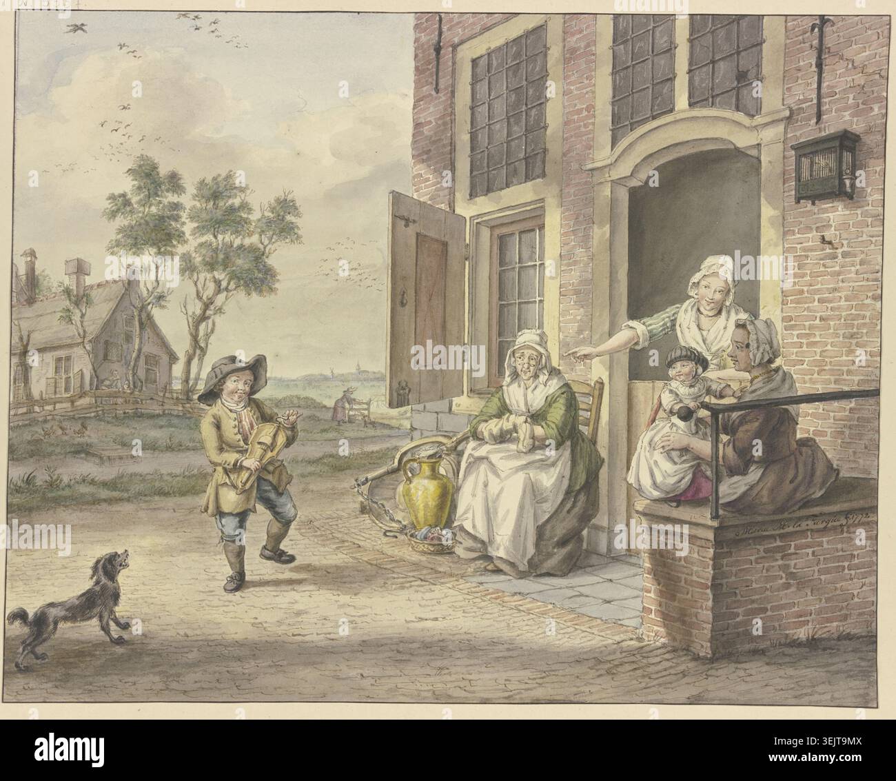 Savoyard Junge vor einem Haus tanzend, 1772. Stockfoto