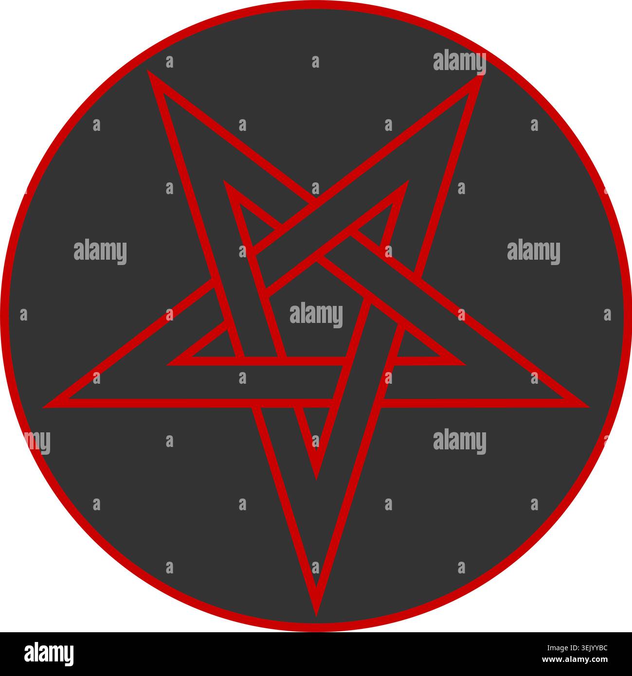 Linkshändiges invertiertes, ineinandergreifendes Pentagramm innerhalb eines Kreises, beliebt bei Wiccans und einigen anderen Neo-Heiden. Stock Vektor