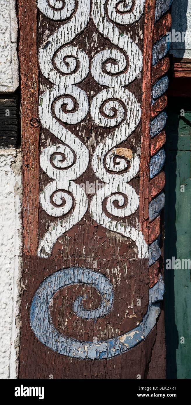Detail, barockes Torgestell, Torbogen bunt bemalt mit Ornamenten, 18. Jahrhundert, Warburg, Hessen, Deutschland, Europa Stockfoto