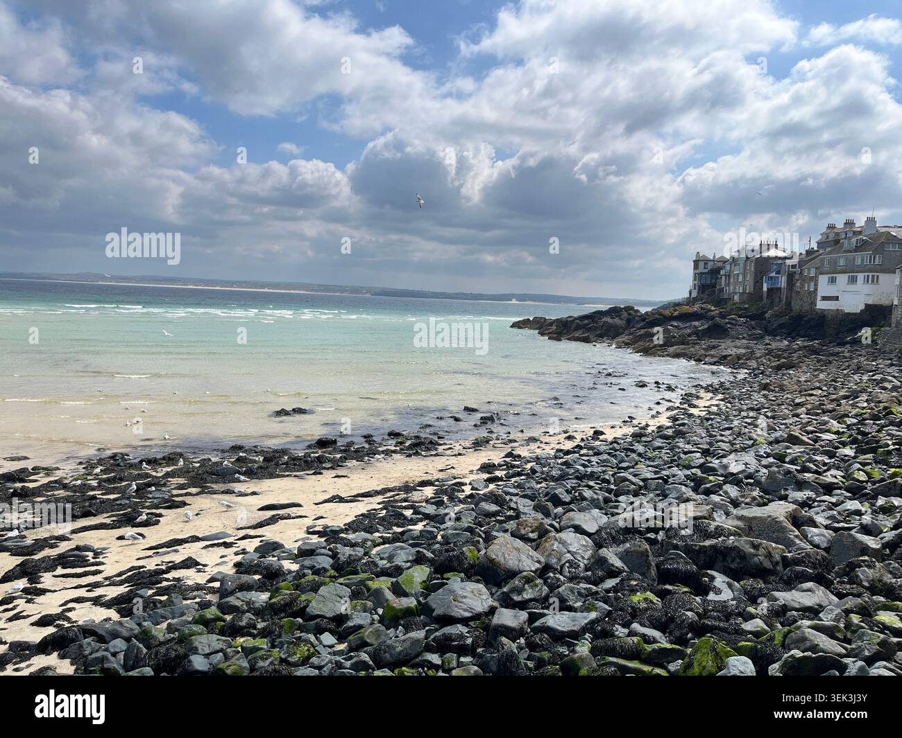 Felsen am Lamberth Walk Beach in St Ives, Cornwall, England, UK. - Smartphone-aufgenommenes Stockfoto