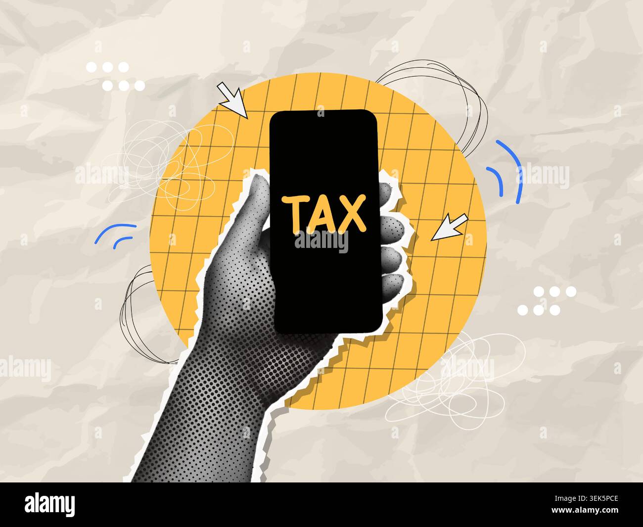Abstraktes Handheld-Smartphone mit STEUERWORT, digitaler Finanzierung und Technologie Stock Vektor
