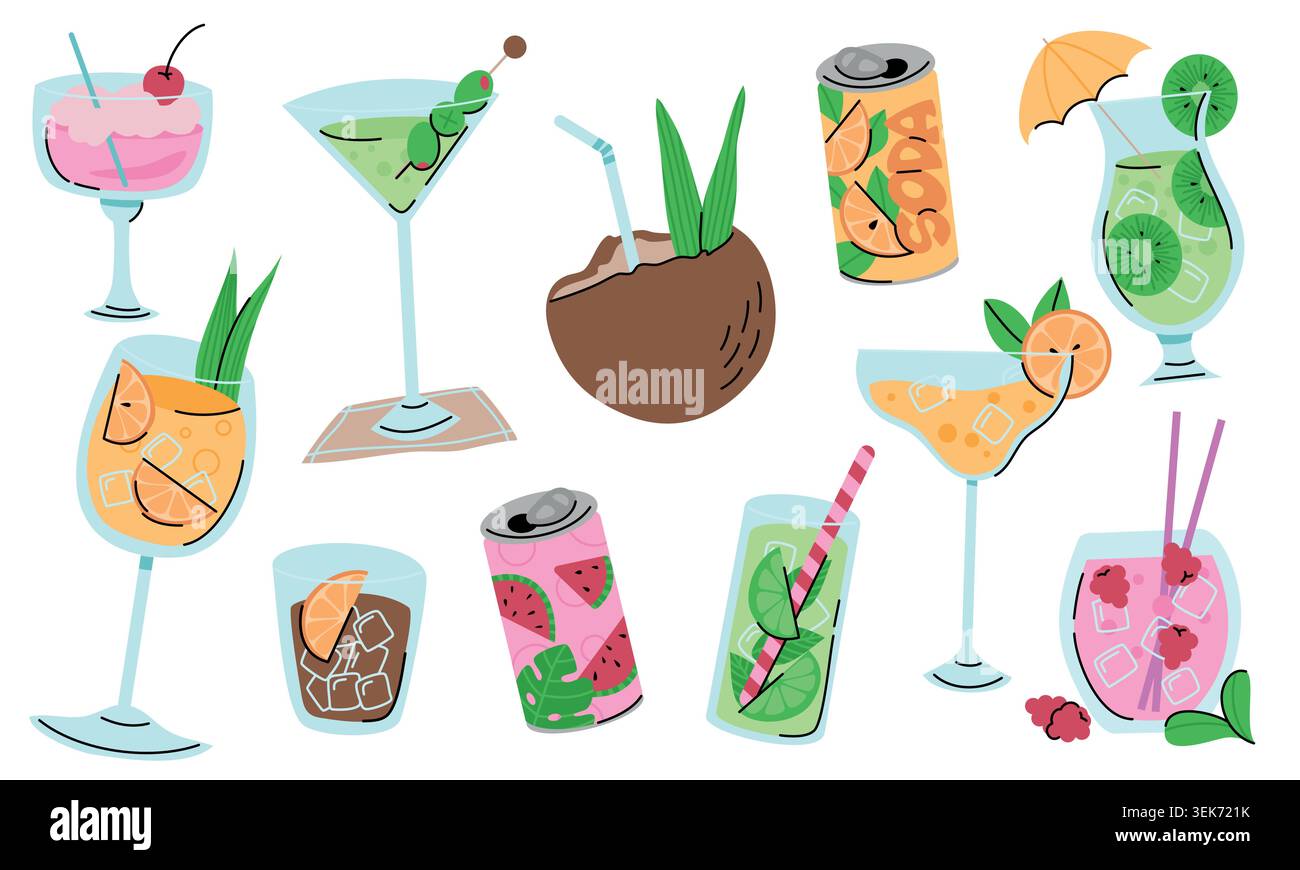 Sommer-Cocktails. Bunte Getränke Illustration Stock Vektor
