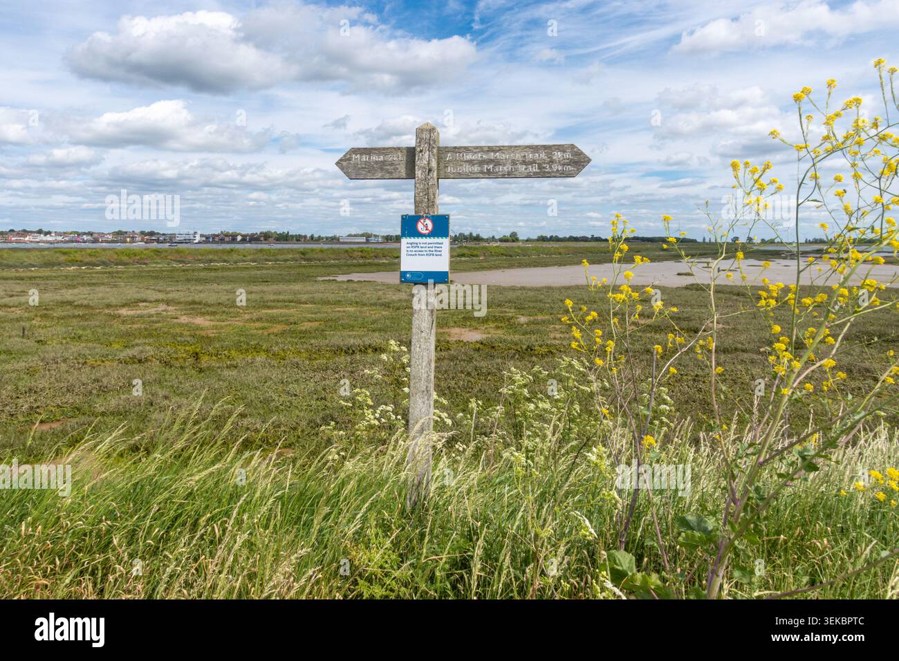 RSPB Wallasea Island Nature Reserve in Essex, England, Großbritannien. Blick auf das Salzmarsch-Habitat Stockfoto