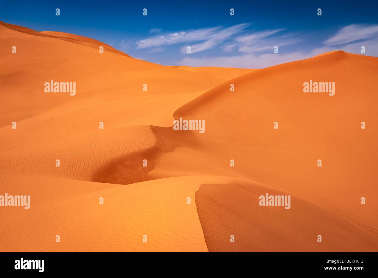Sahara-Sanddünen von Erg Chebbi bei Merzouga, Marokko in Nordafrika. Stockfoto