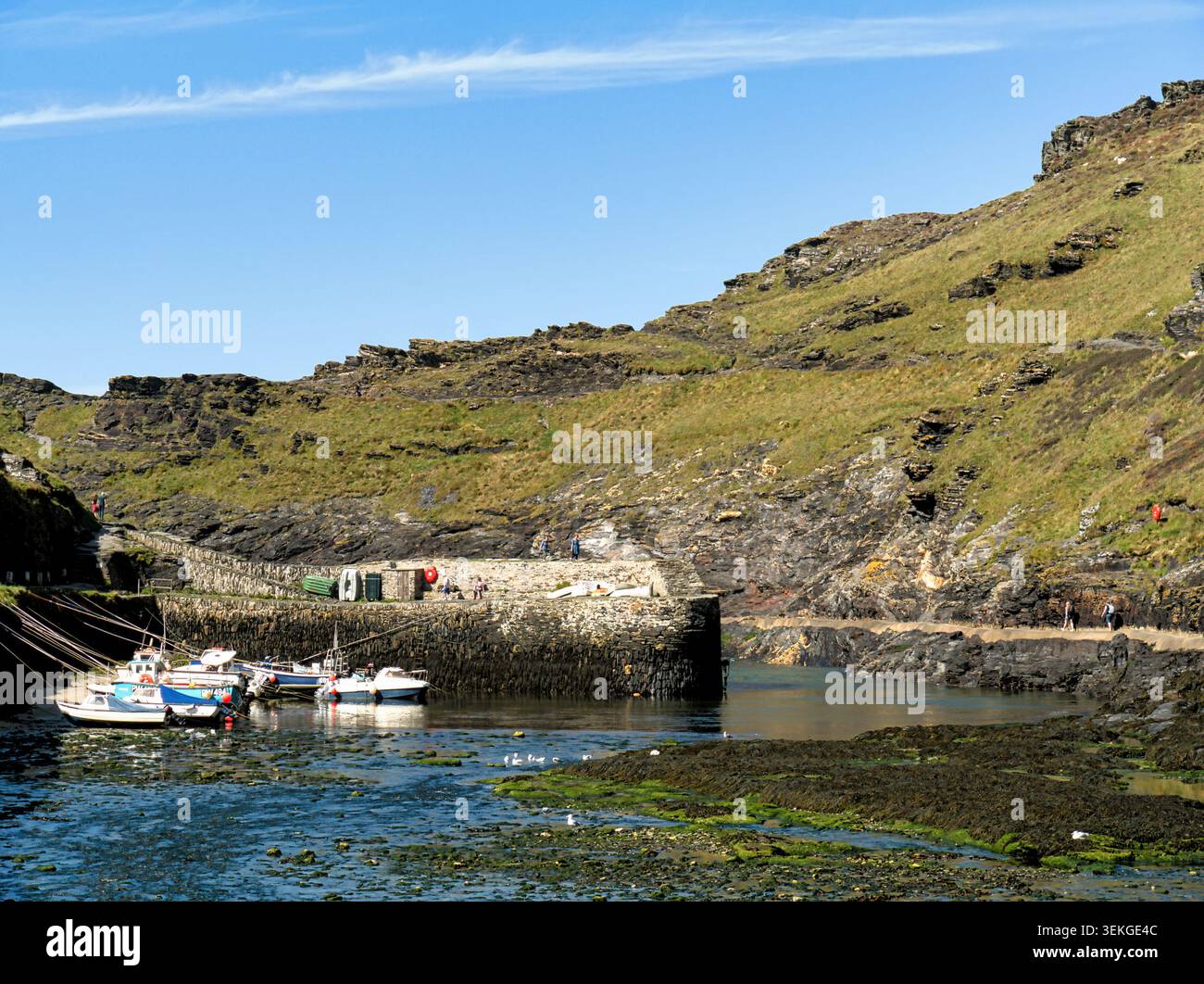Kleine Boote in einem kleinen Hafen am Fluss Valency bei Boscastle, Cornwall, Stockfoto