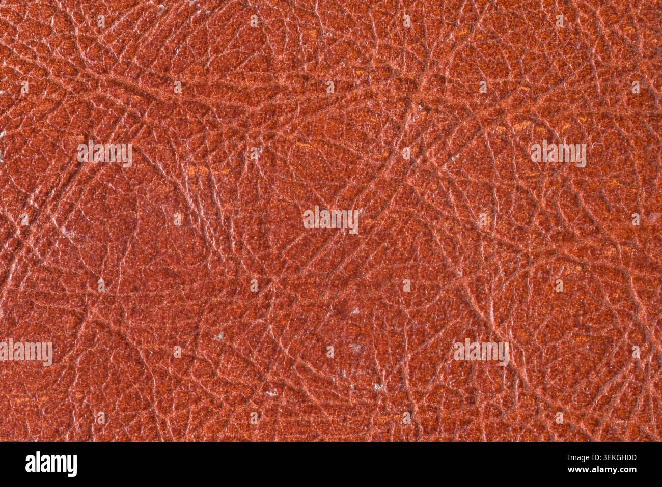 Verwitterte rötlich-braune Ledertexturen von einem antiken Bucheinband Stockfoto