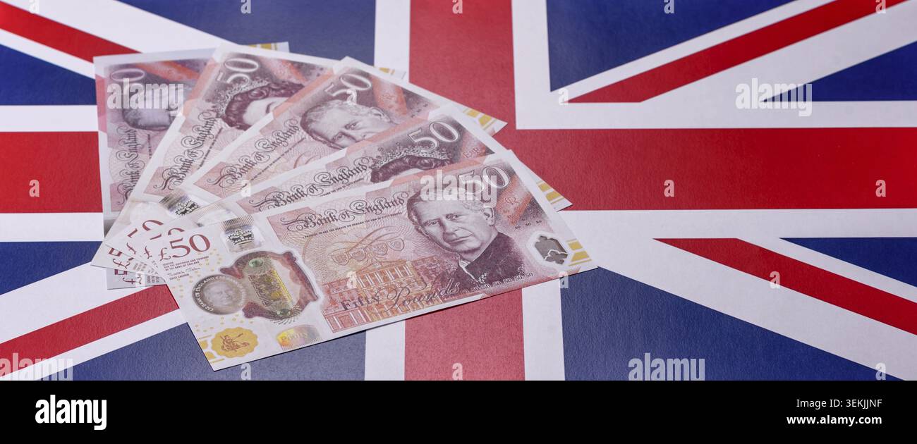 Großbritannien Papiergeld, Pfund Sterling, Bargeld für Finanz- und Geschäftstransaktionen. Großbritannien Geld als Hintergrund für Ihr Design Stockfoto