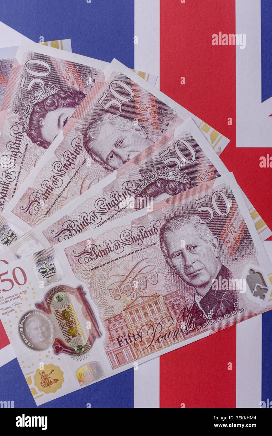 Großbritannien Papiergeld, Pfund Sterling, Bargeld für Finanz- und Geschäftstransaktionen. Großbritannien Geld als Hintergrund für Ihr Design Stockfoto