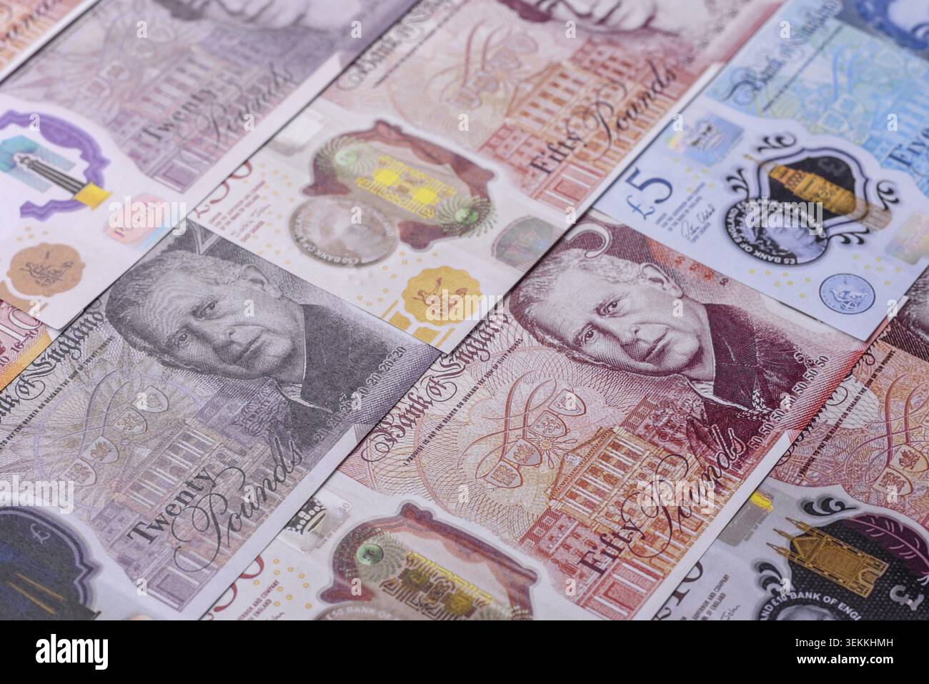 Großbritannien Papiergeld, Pfund Sterling, Bargeld für Finanz- und Geschäftstransaktionen. Großbritannien Geld als Hintergrund für Ihr Design Stockfoto