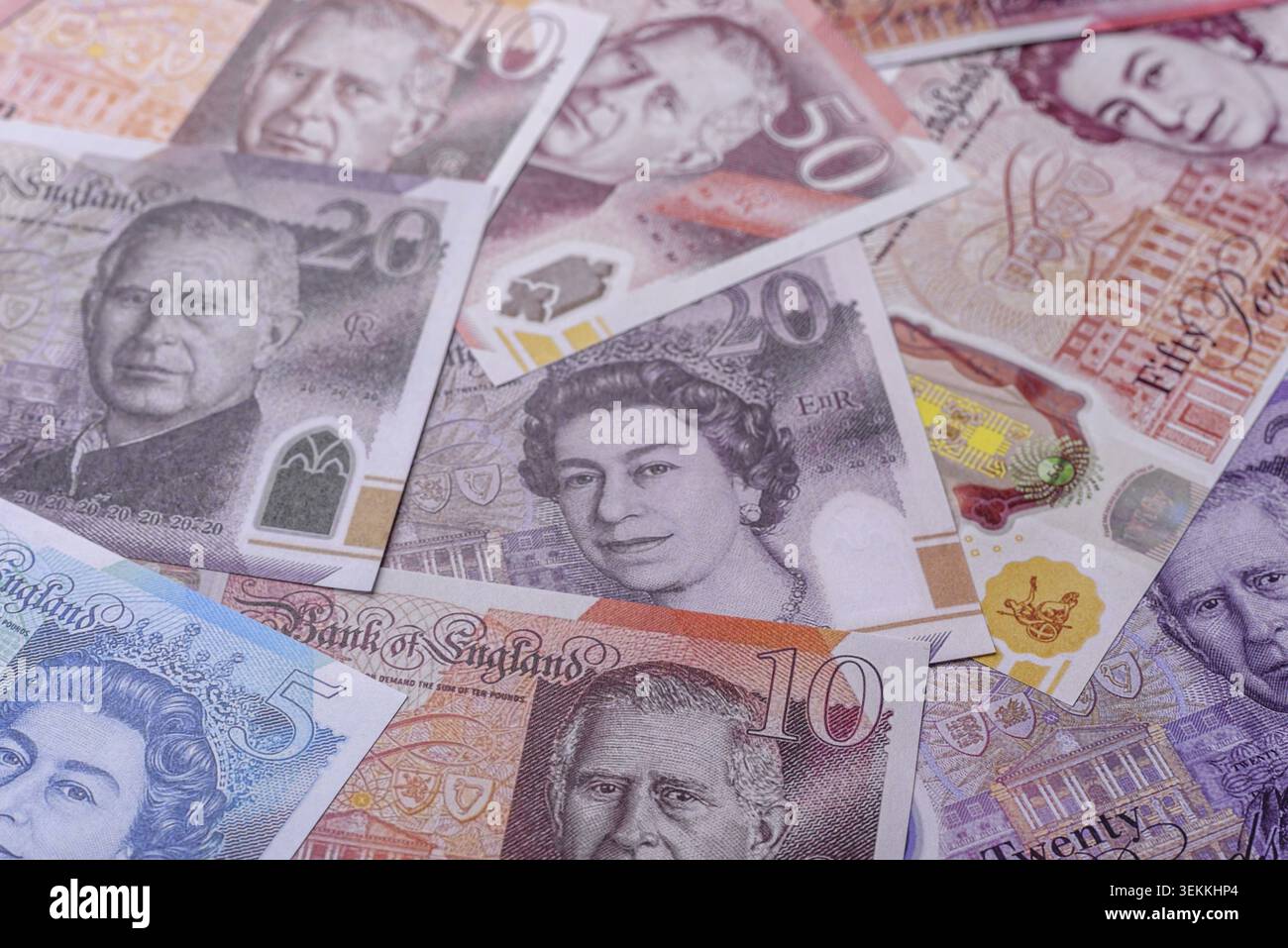 Großbritannien Papiergeld, Pfund Sterling, Bargeld für Finanz- und Geschäftstransaktionen. Großbritannien Geld als Hintergrund für Ihr Design Stockfoto