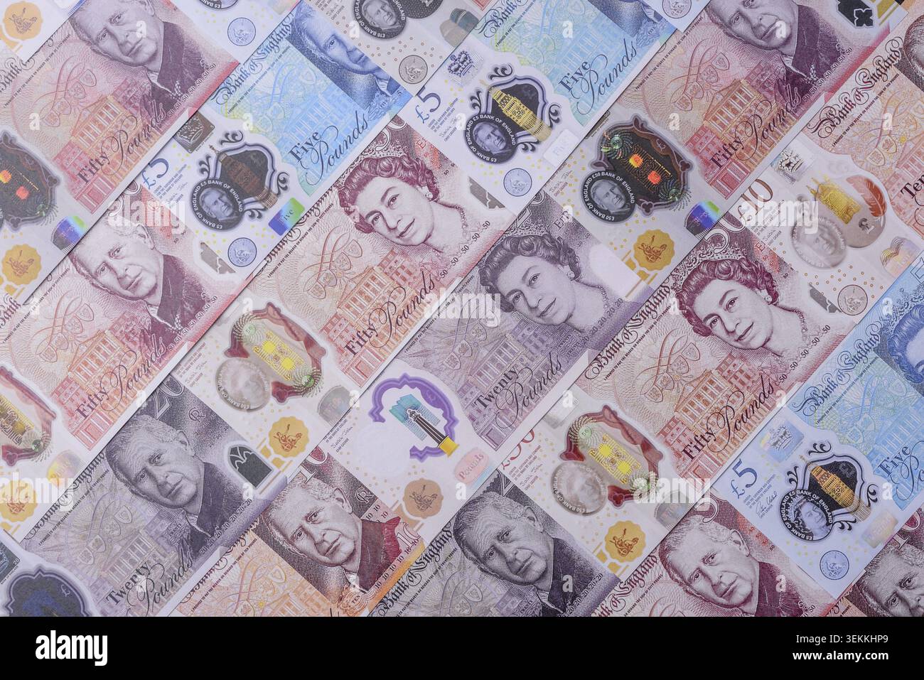 Großbritannien Papiergeld, Pfund Sterling, Bargeld für Finanz- und Geschäftstransaktionen. Großbritannien Geld als Hintergrund für Ihr Design Stockfoto