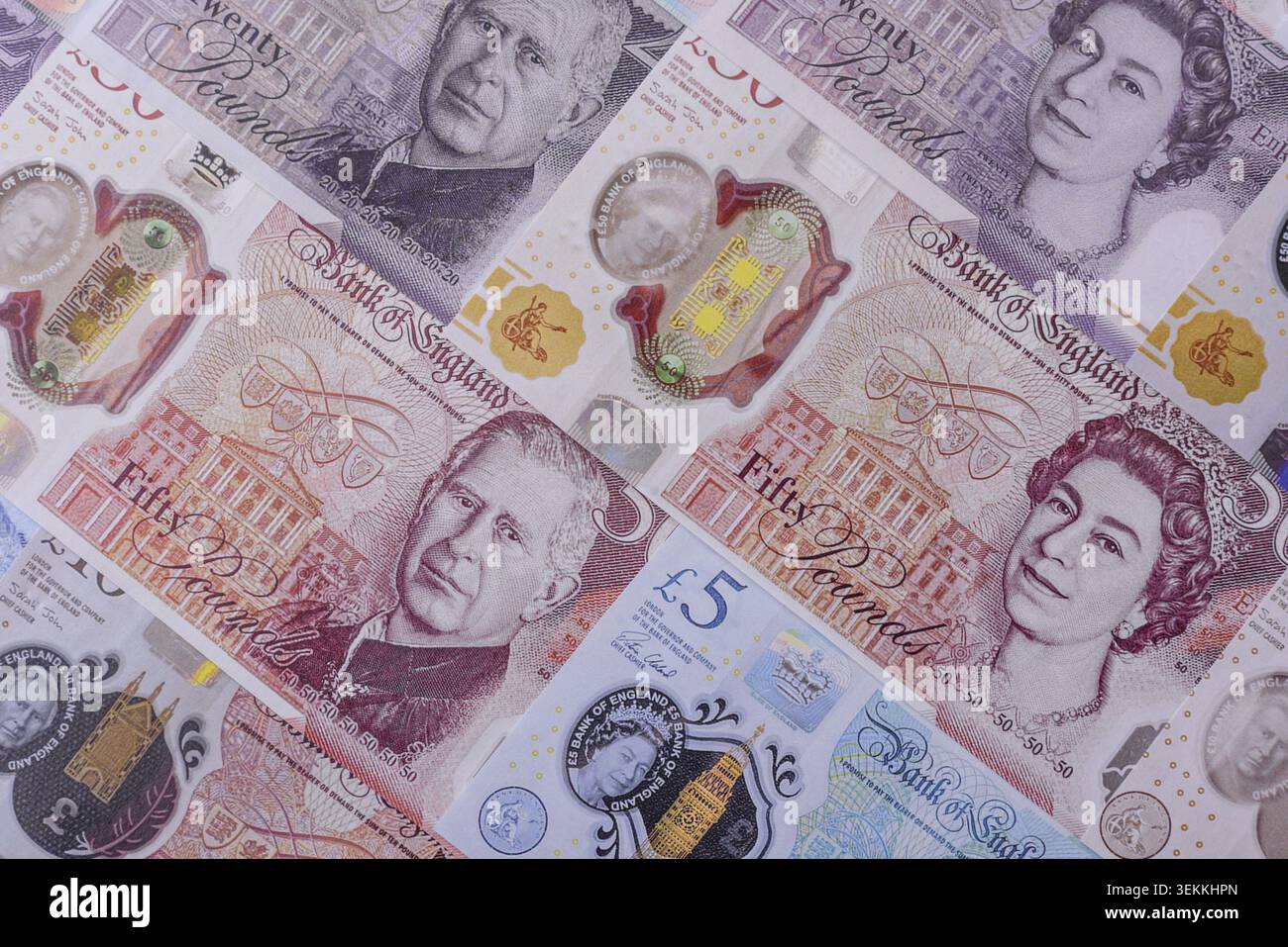 Großbritannien Papiergeld, Pfund Sterling, Bargeld für Finanz- und Geschäftstransaktionen. Großbritannien Geld als Hintergrund für Ihr Design Stockfoto