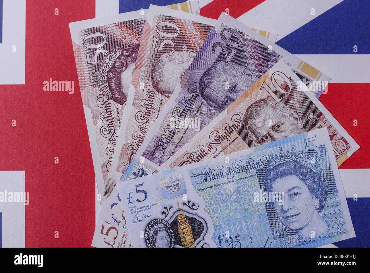 Großbritannien Papiergeld, Pfund Sterling, Bargeld für Finanz- und Geschäftstransaktionen. Großbritannien Geld als Hintergrund für Ihr Design Stockfoto