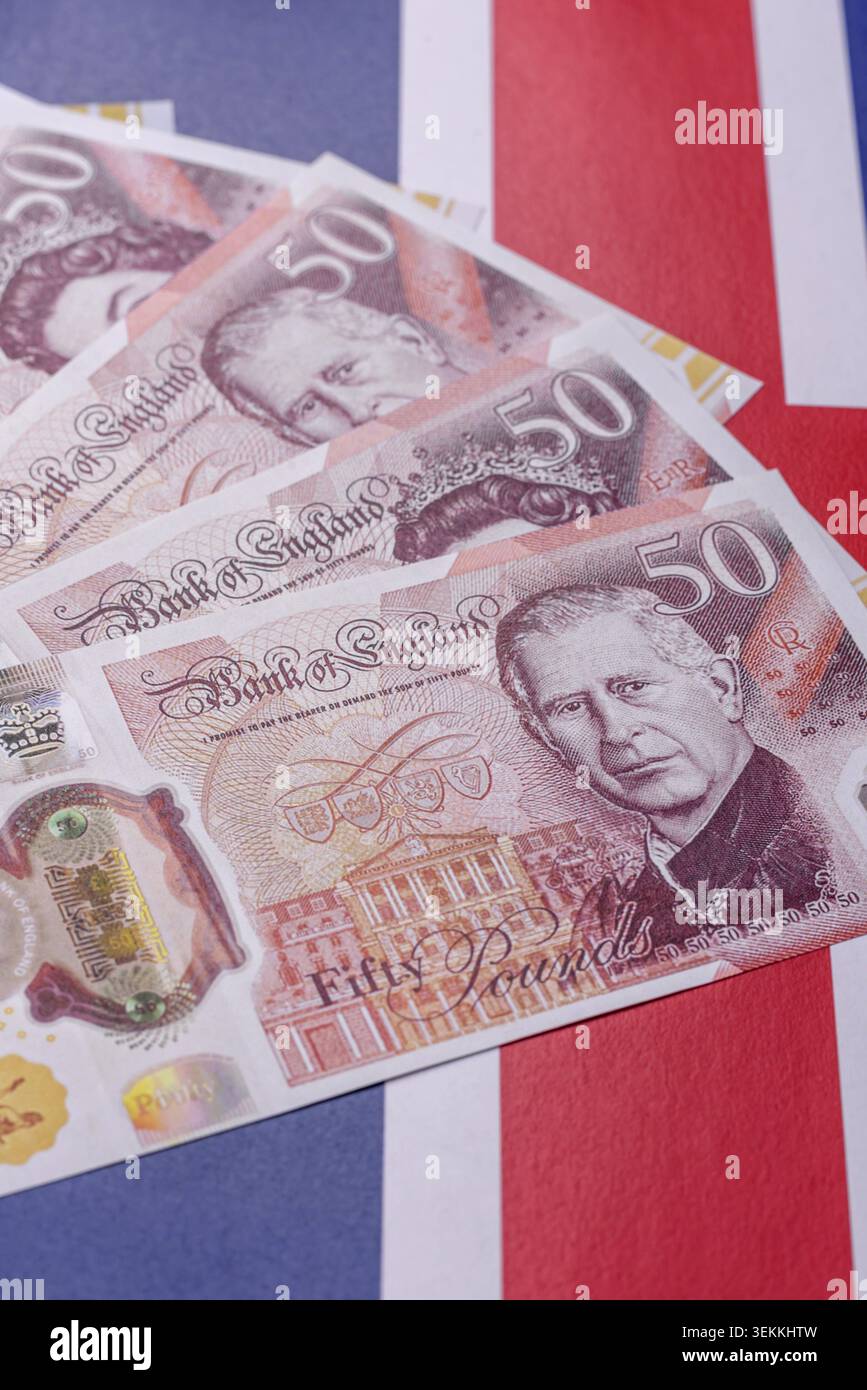 Großbritannien Papiergeld, Pfund Sterling, Bargeld für Finanz- und Geschäftstransaktionen. Großbritannien Geld als Hintergrund für Ihr Design Stockfoto
