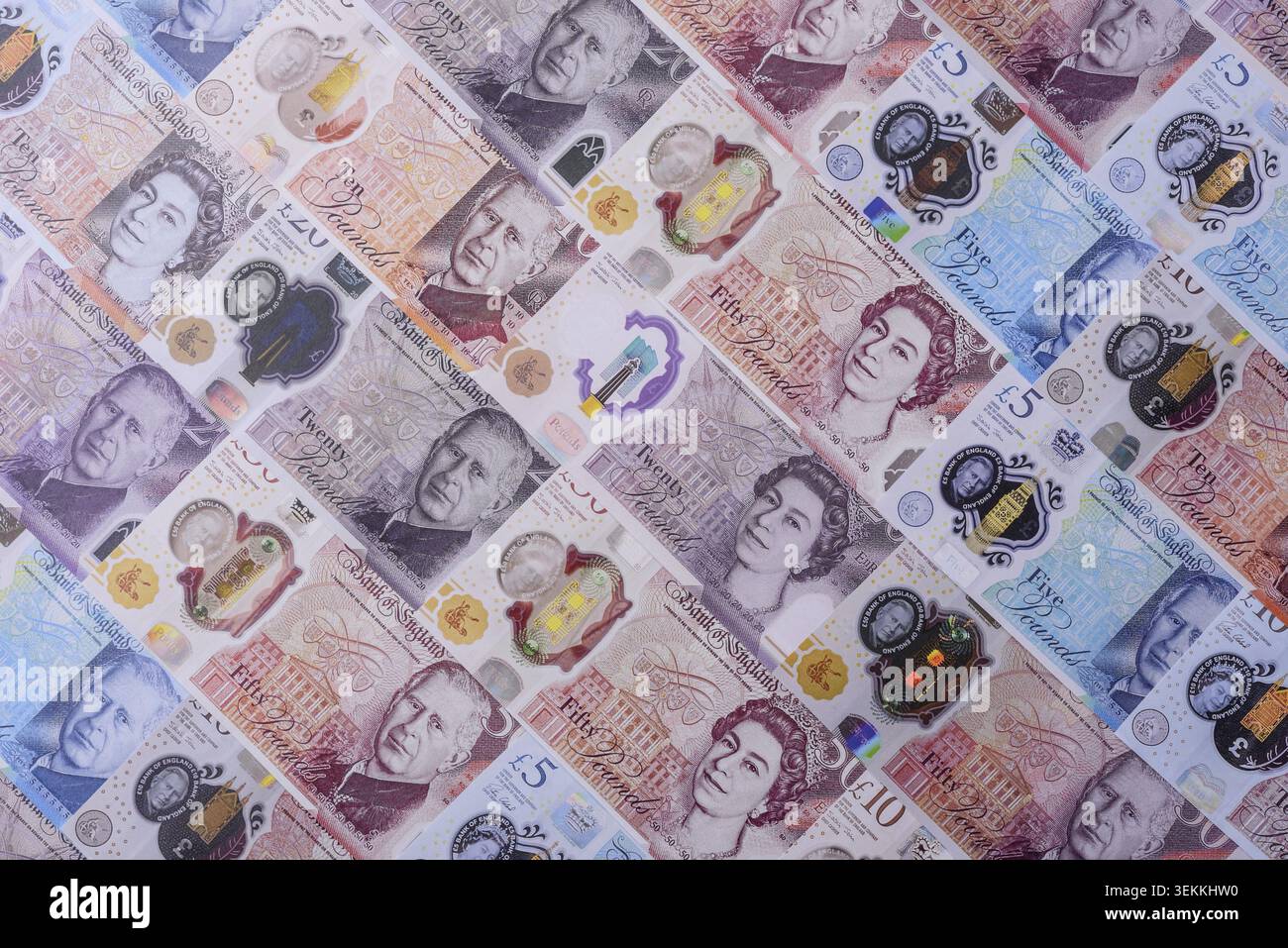 Großbritannien Papiergeld, Pfund Sterling, Bargeld für Finanz- und Geschäftstransaktionen. Großbritannien Geld als Hintergrund für Ihr Design Stockfoto