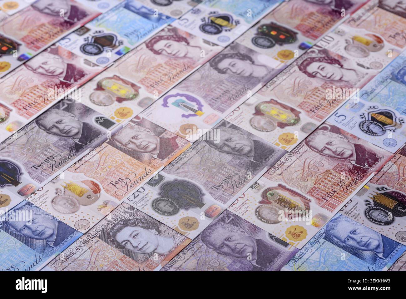 Großbritannien Papiergeld, Pfund Sterling, Bargeld für Finanz- und Geschäftstransaktionen. Großbritannien Geld als Hintergrund für Ihr Design Stockfoto