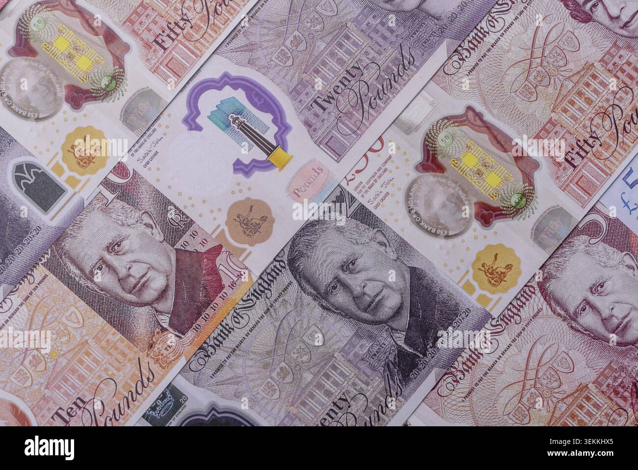 Großbritannien Papiergeld, Pfund Sterling, Bargeld für Finanz- und Geschäftstransaktionen. Großbritannien Geld als Hintergrund für Ihr Design Stockfoto