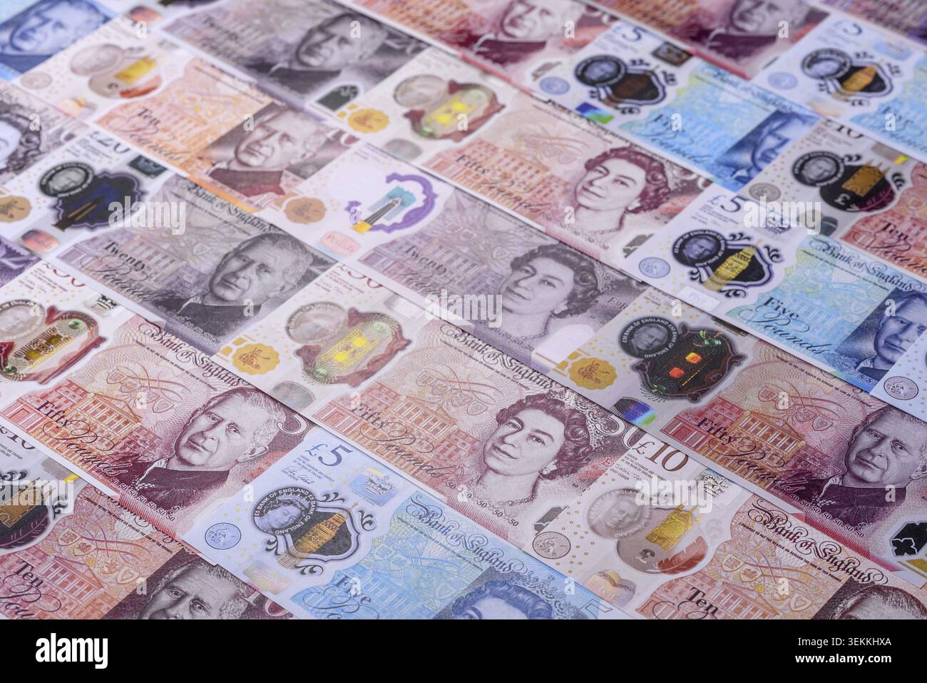 Großbritannien Papiergeld, Pfund Sterling, Bargeld für Finanz- und Geschäftstransaktionen. Großbritannien Geld als Hintergrund für Ihr Design Stockfoto