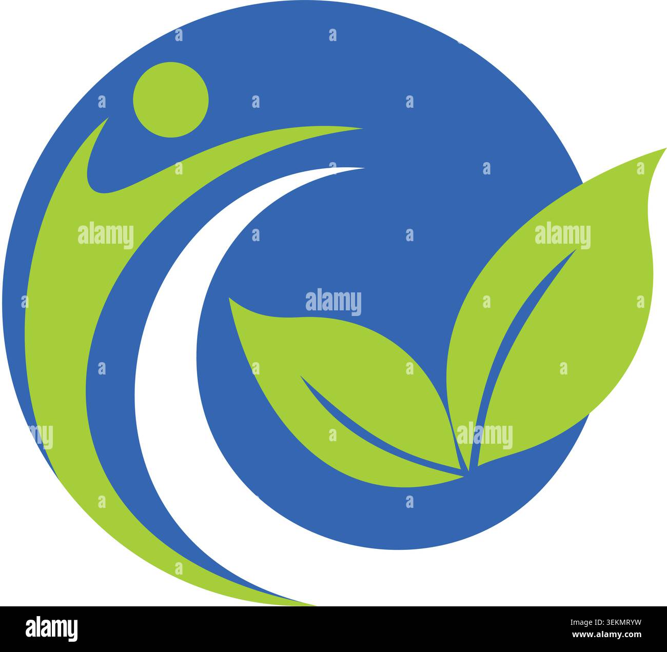 Modernes Öko-Wellness-Logo mit einer menschlichen Figur und Blättern, die Gesundheit, Nachhaltigkeit, Natur, Wachstum, und Balance. Stock Vektor