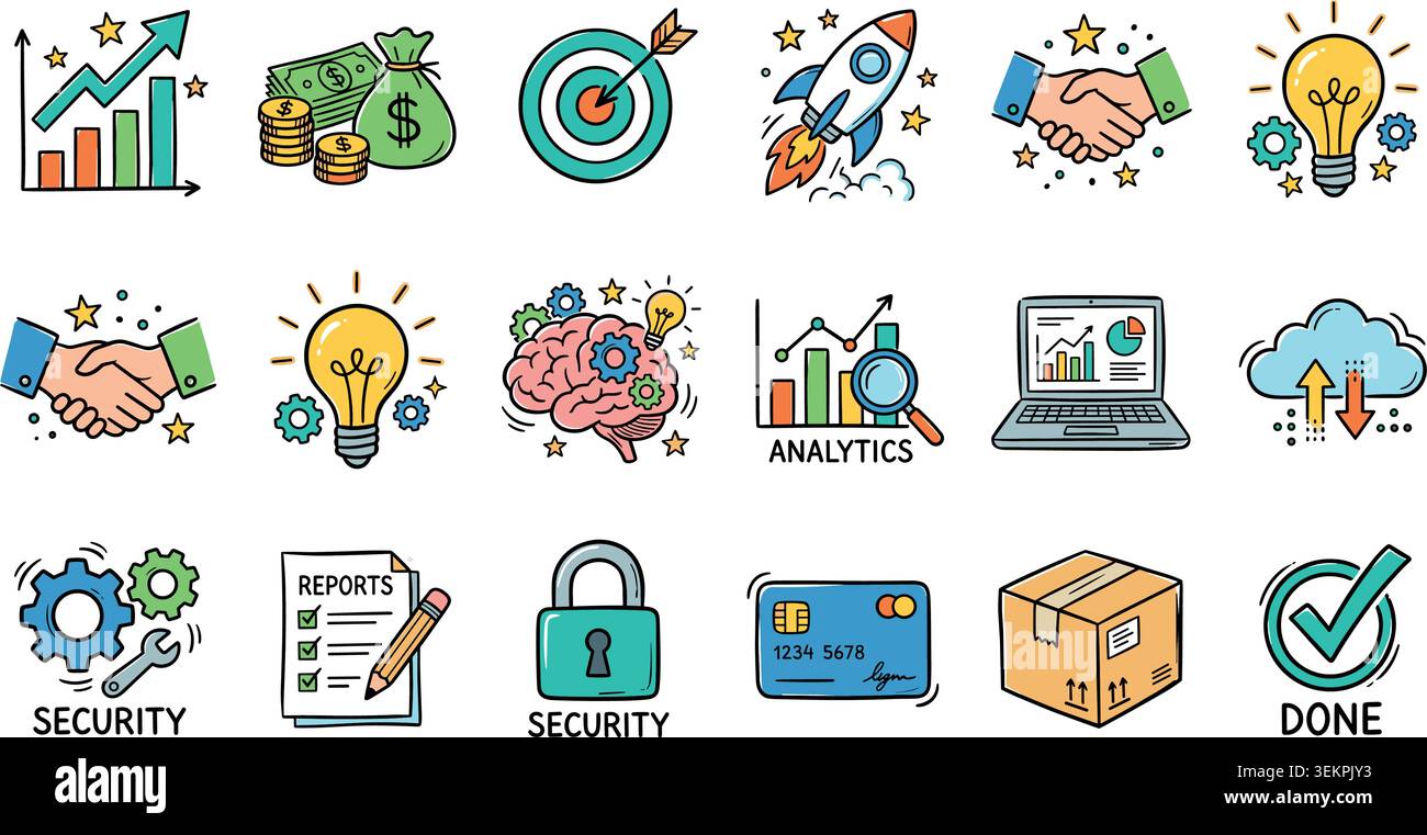 Business-Doodle-Elemente. Vektorabbildung. Vektorabbildung Stock Vektor