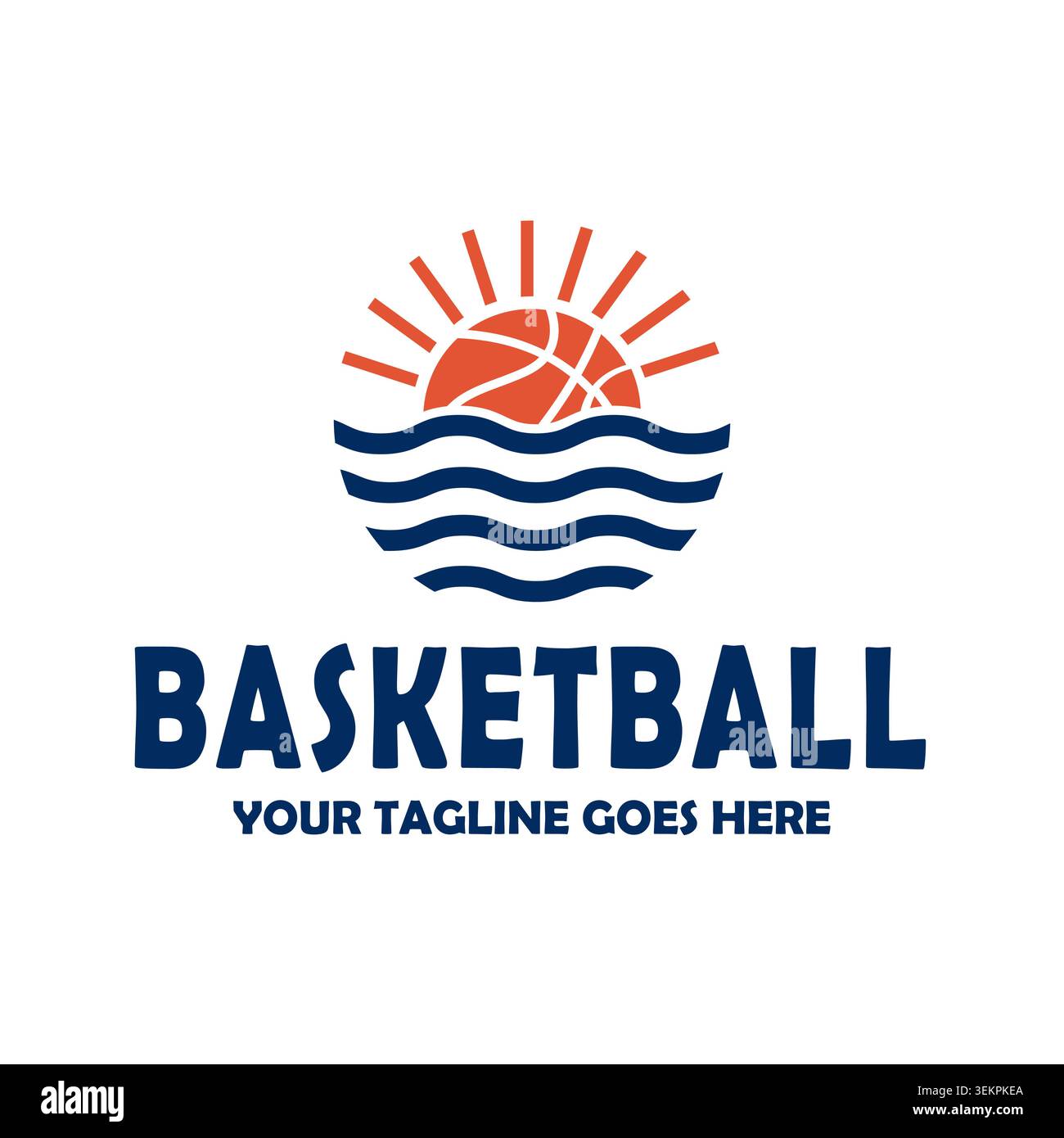 Basketball Sunset Ocean Logo Design mit Wellen Stock Vektor