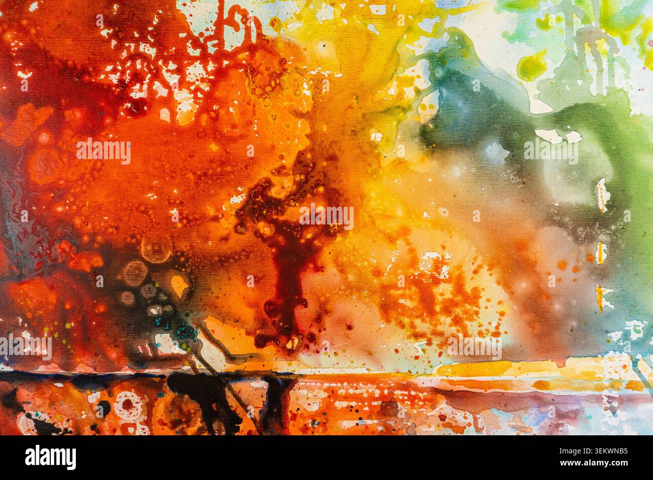Gemälde aus Acryl auf Leinwand, handgemalter abstrakter Wald. Aquarellmalerei Moderne abstrakte kreative zeitgenössische Kunst. Abstrakte Kunst Aquarell illus Stockfoto