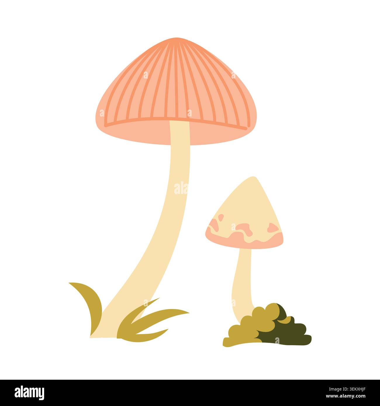 Rosa Wald Pilze Vektor-Illustration Flache Geometrische Wilde Pilze Element Stock Vektor