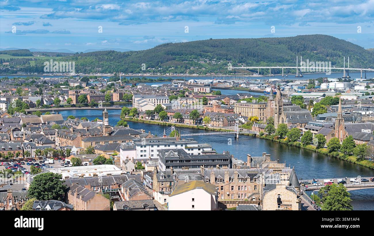 Inverness Schottland Frühsommer die Ness Bridge Greig Street Bridge und die Friars Bridge über den Fluss Ness Stockfoto