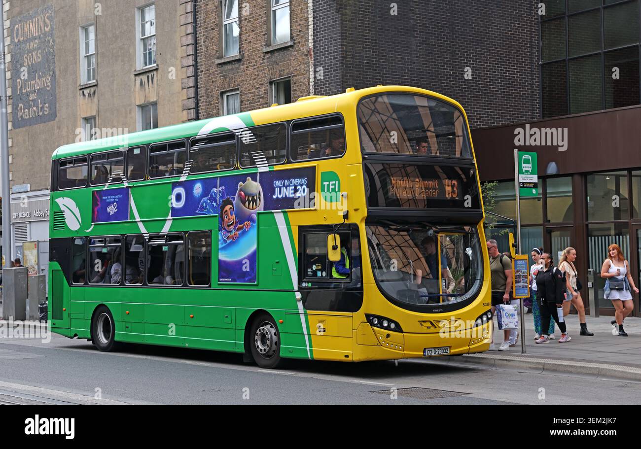 TFI Dublin Bus Route H3 auf der Abbey Street Lower, verbindet das Stadtzentrum mit Bayside und Howth über integrierte öffentliche Verkehrsmittel Stockfoto