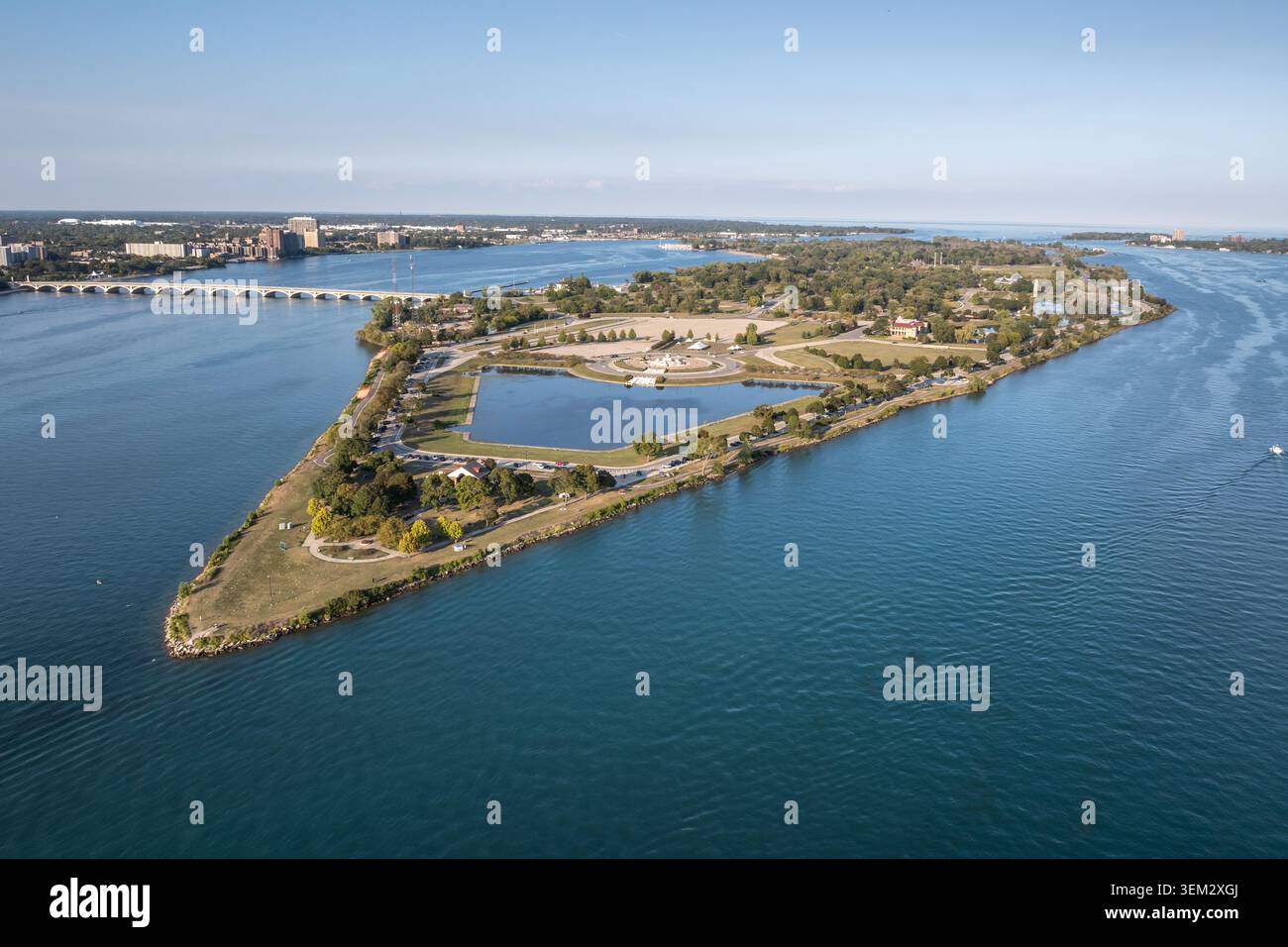 Luftaufnahme der Skyline von Detroit, Michigan, USA. Stockfoto