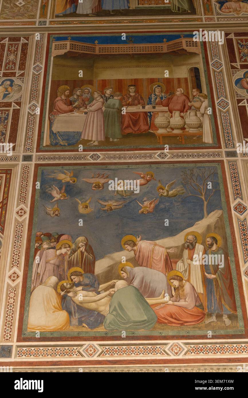Die Hochzeit in Cana & Lamentation (die Trauer Christi) Giotto Fresken. Scrovegni-Kapelle , Padua, Venetien, Italien. Stockfoto