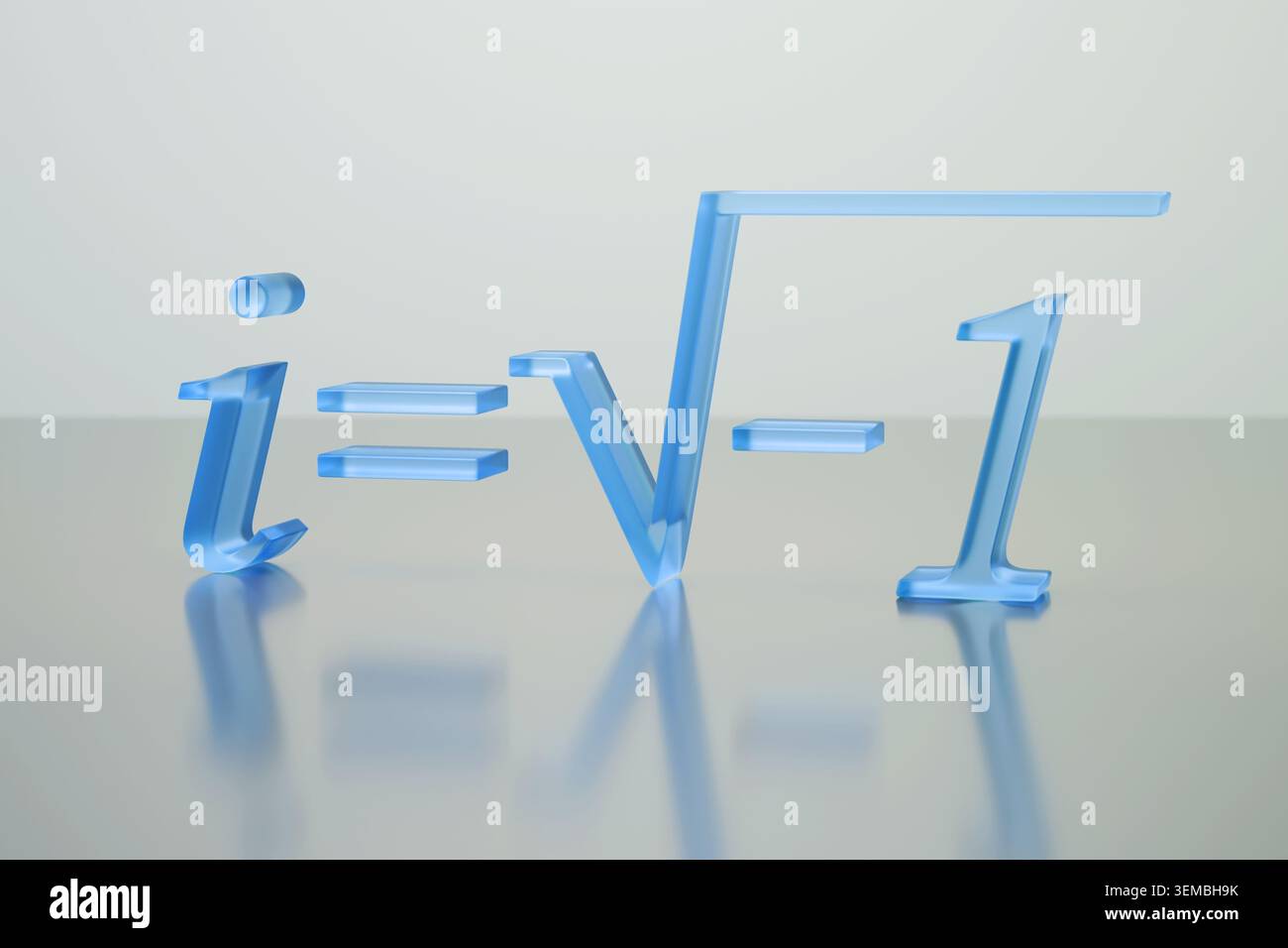 Imaginäre Einheit in drei Dimensionen auf hellem Hintergrund. 3D-Abbildung. Stockfoto