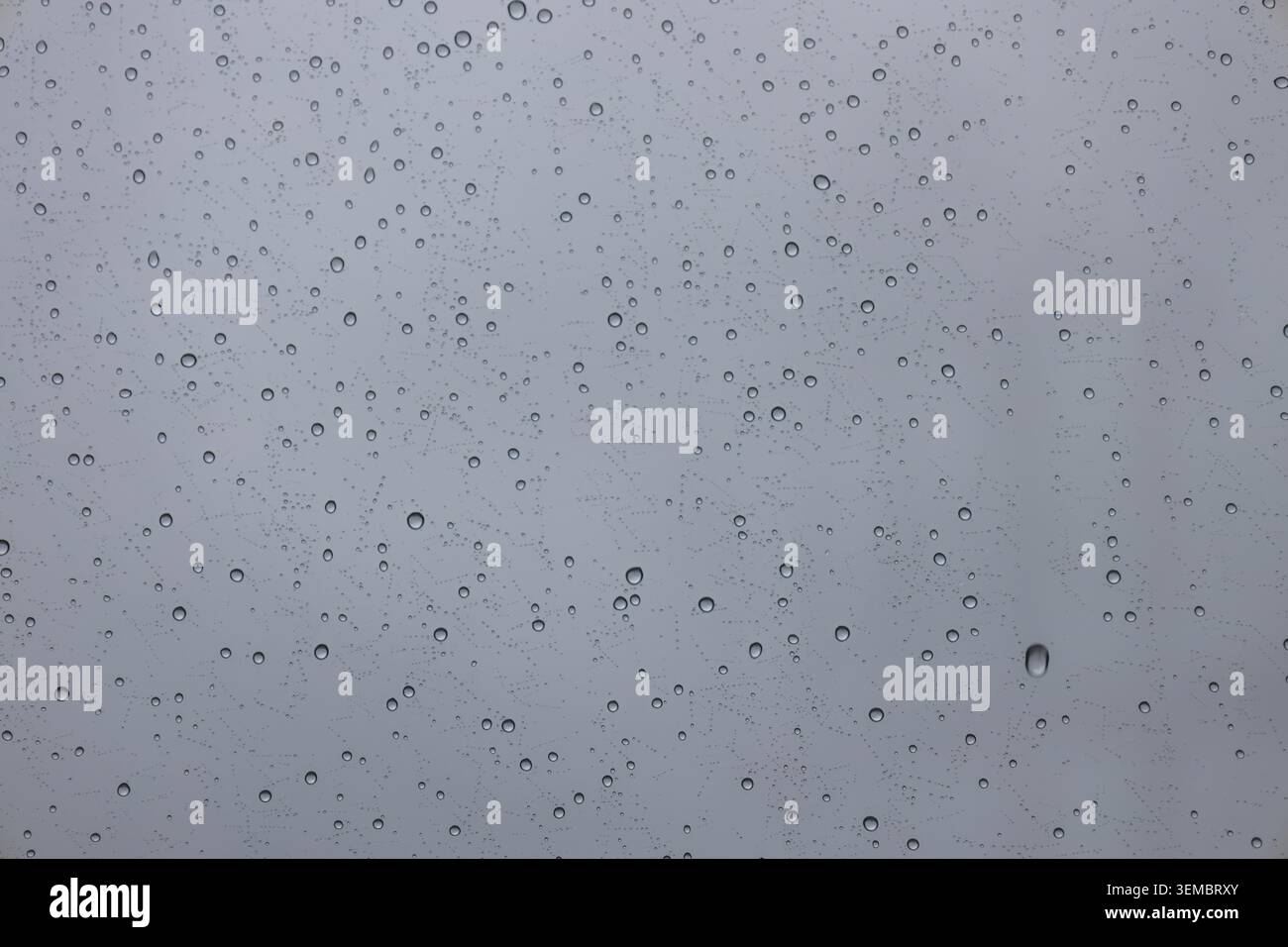 Nahaufnahme von Regentropfen auf Fensterglashintergrund Stockfoto