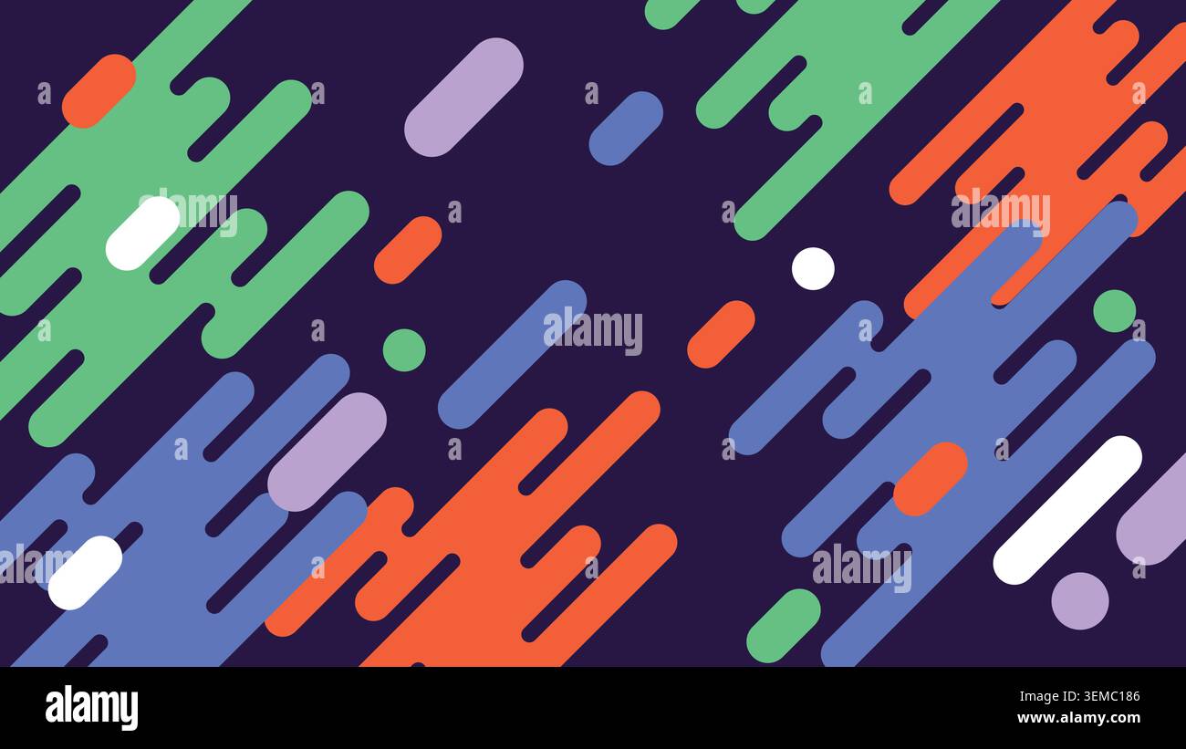 Ein digitaler Nachtfluss-Hintergrund mit lebendigen Kapselformen vor dunklem Hintergrund. Ideal für technische Grafiken, modernes Branding, Musikgrafiken, Streaming-Overlays und dynamische abstrakte Designs Stock Vektor
