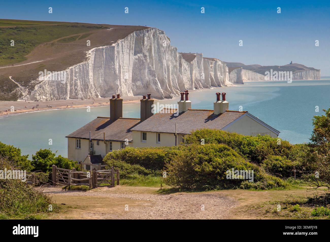 Coastguard Cottages, Cuckmere Haven, Sieben Schwestern Stockfoto