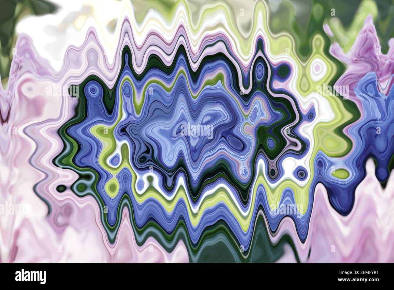 Abstrakte blau grün rosa fluide Marmor Swirl Textur von Hortensie Blume mit fließenden Wellenmustern Hintergrund für Tapetenposter oder grafisches Design Stockfoto