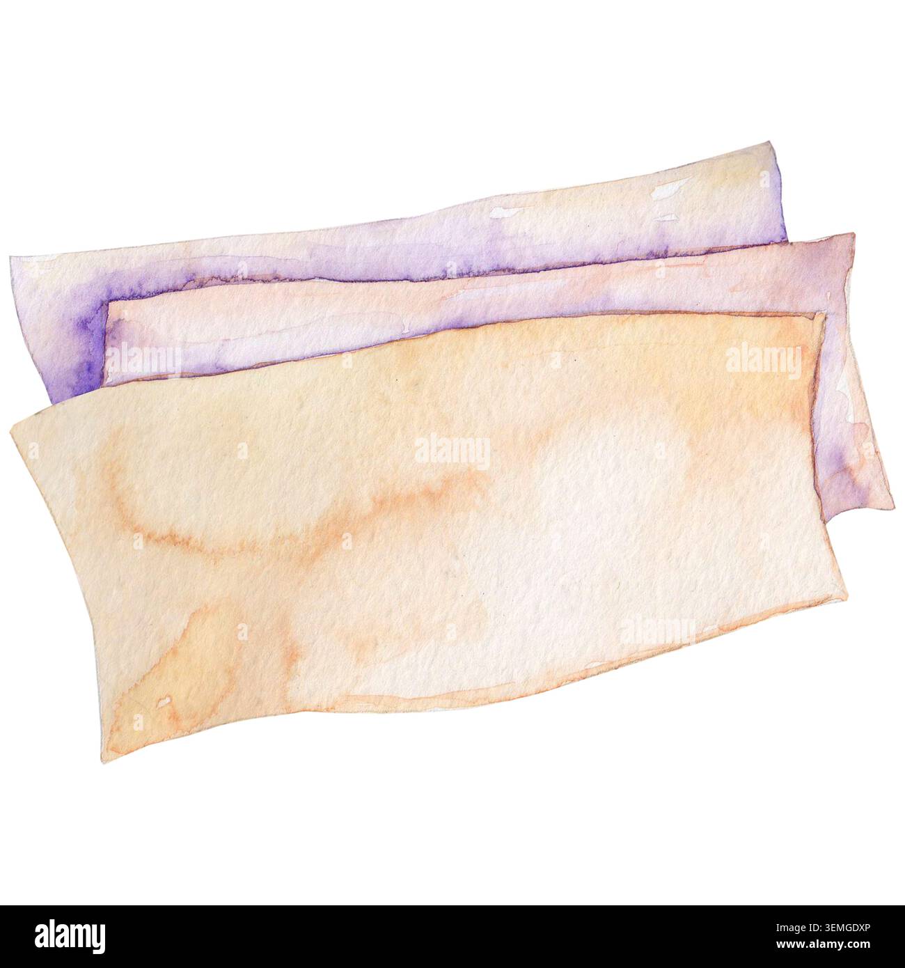 Drei Aquarellblätter mit Schreibwaren Stockfoto