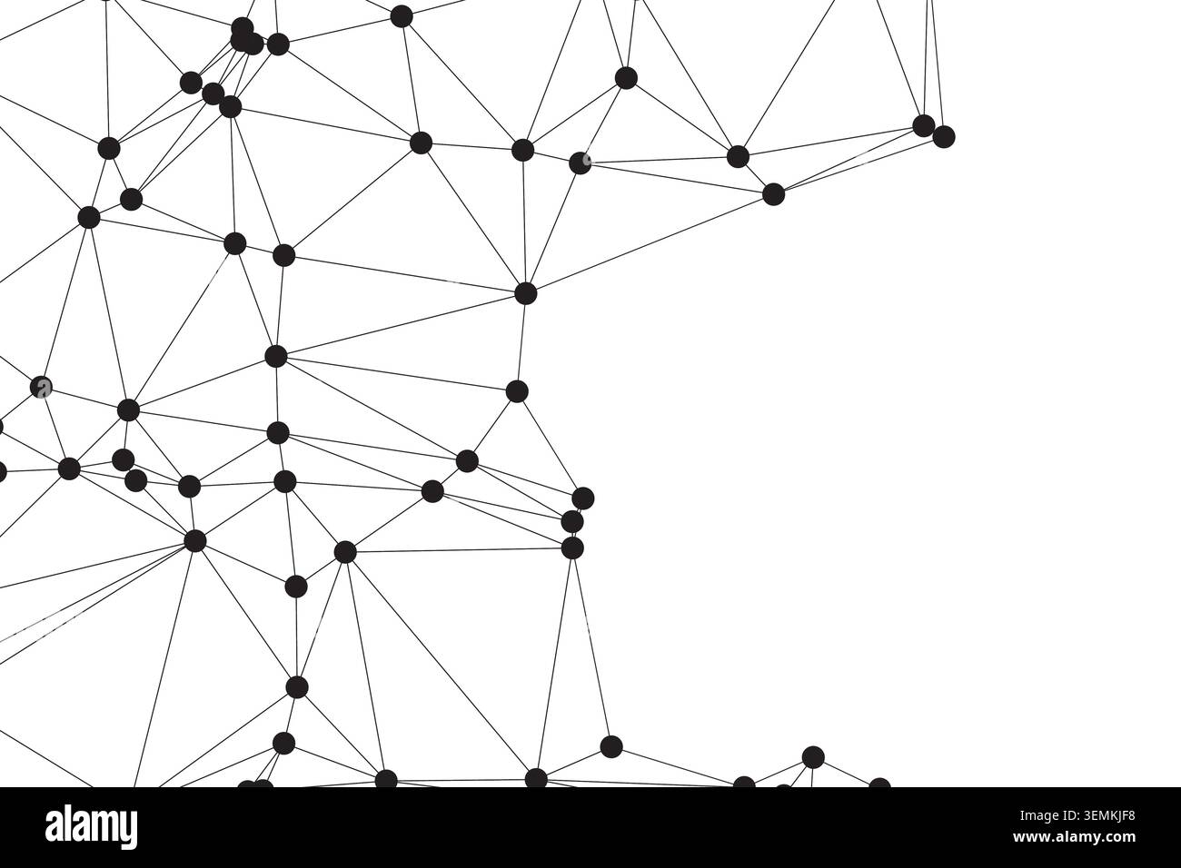 Abstract network design featuring black dots and connecting lines. Geometric formation representing digital networks and data. Clean white background. Stock Vektor