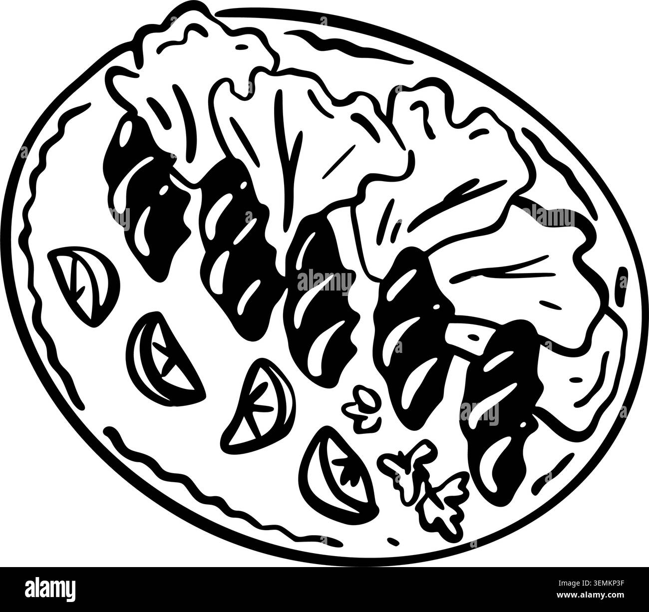 Traditionelle türkische Cig kofte Hand gezeichnete Vektor-Illustration. Zeichenzeichnung mit Buntstift-Kritzelzeichnung. Türkisches Street Fast Food. Menügestaltung im östlichen Restaurant Stock Vektor
