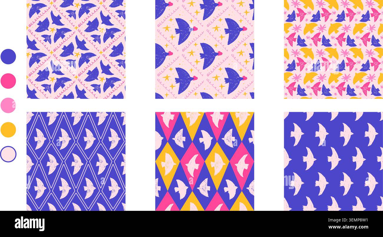 Nahtlose Harlequin Bird-Kollektion mit geometrischem Diamanten- und Argyle-Motiv. Auffälliger Vogel im modischen Harlequin-Design. Preppy Retro-Gemüse Stock Vektor