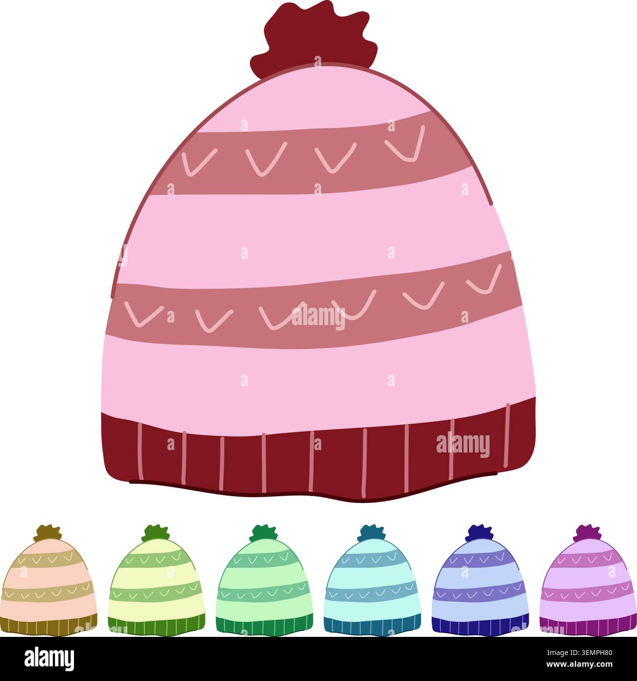 Fleece-Wintermütze strickte Vektor-Zeichentrickgrafik Stock Vektor