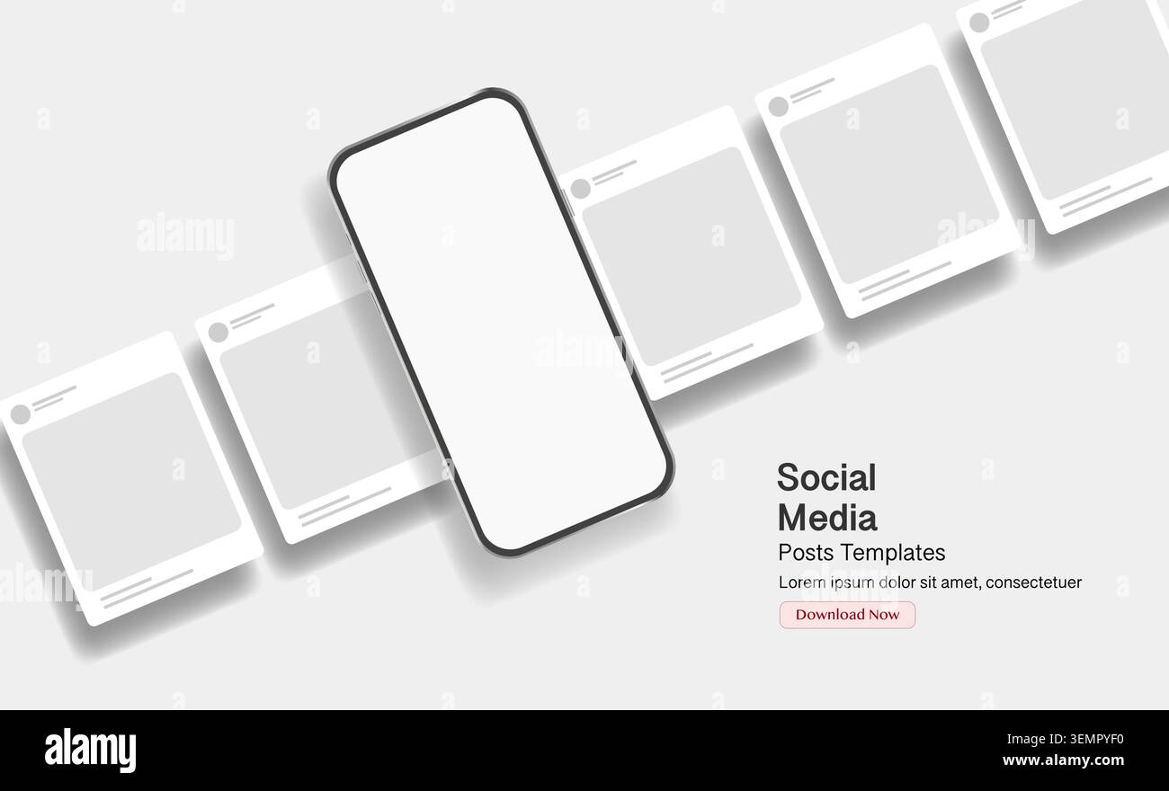 Modernes Smartphone-Modell mit bearbeitbaren Vorlagen für Social-Media-Beiträge und Karusselllayouts. Sauberes Vektordesign für Branding, digitales Marketing und Blog Stock Vektor