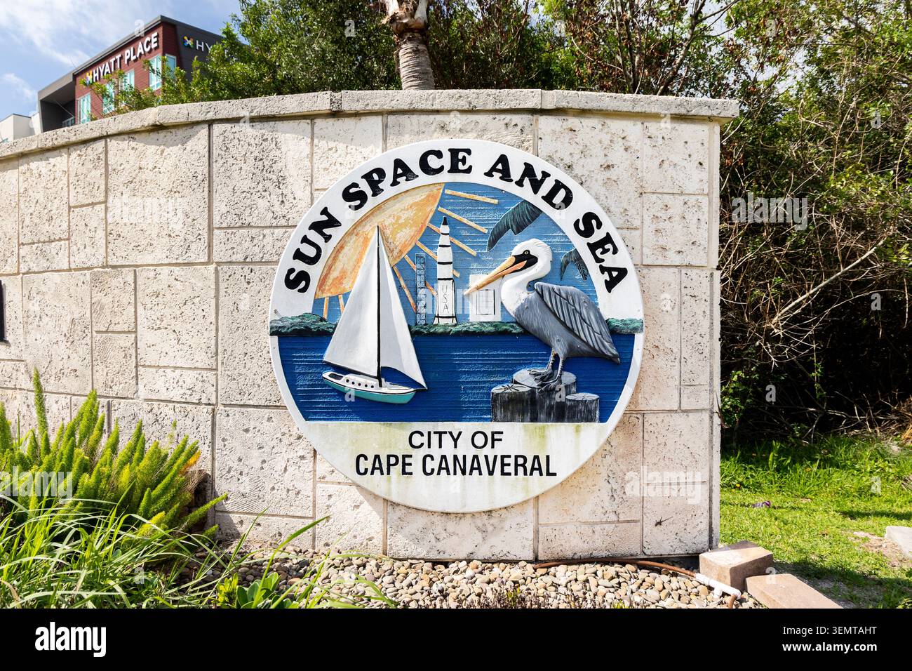 Cape Canaveral ist bekannt für das Kennedy Space Center und die Cape Canaveral Space Force Station sowie für Kreuzfahrthäfen. Stockfoto