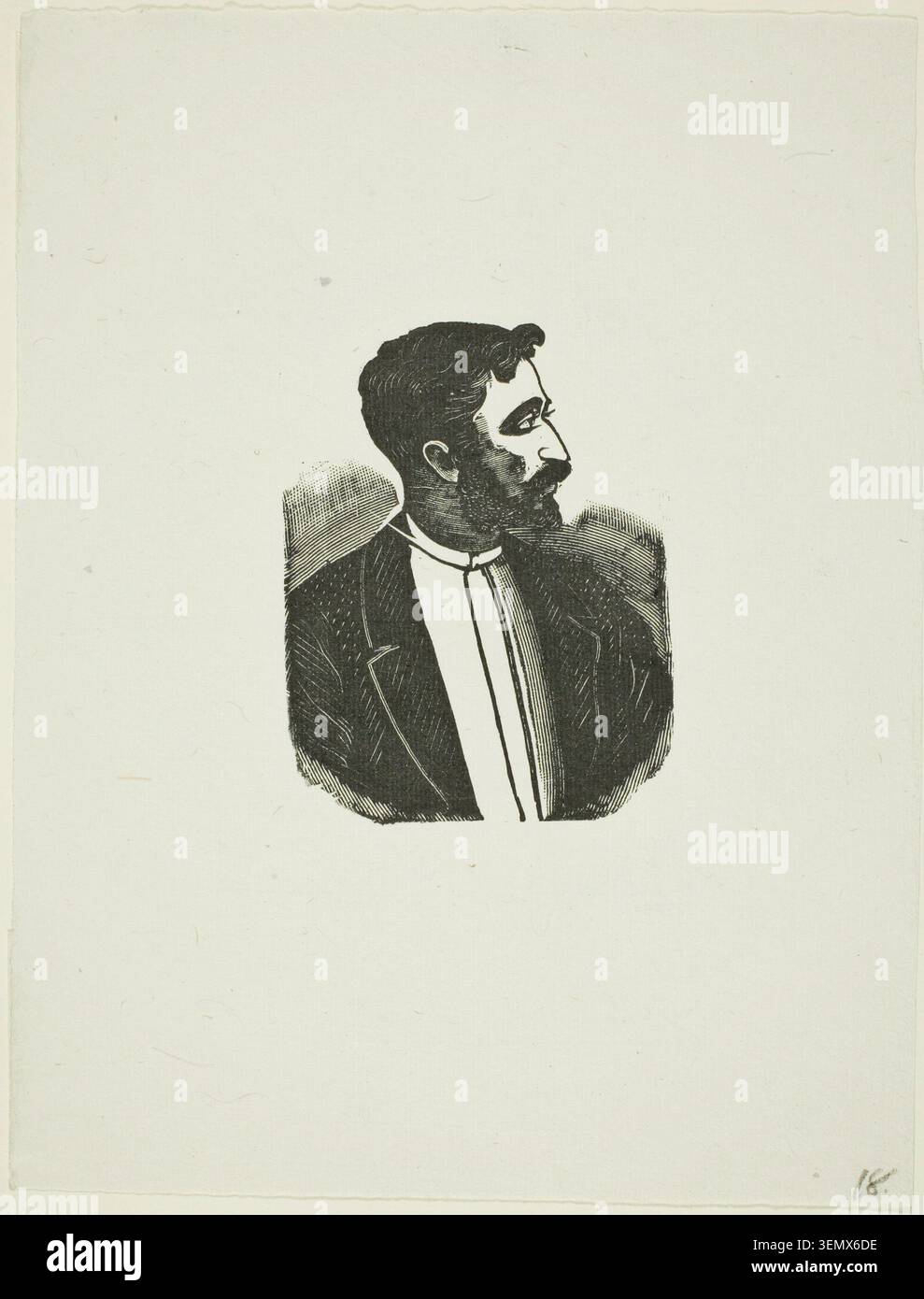 Porträt von José Guadalupe Posada, n.d., mit einem bärtigen Mann im Profil, der eine dunkle Jacke mit hervorstehenden Schultern und eine weiße Hemdfront trägt Stockfoto
